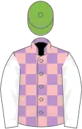 Mauve and pink check, white sleeves, Light Green cap