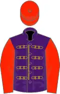 Purple, gold braid, scarlet sleeves and cap