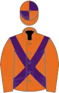 Orange, purple cross sashes, quartered cap
