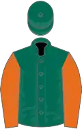Dark green, orange sleeves
