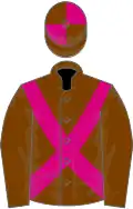 Chocolate, cerise cross-belts, quartered cap