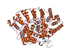 2h6i: W102T/Y365F Protein Farnesyltransferase Double Mutant Complexed with a Geranylgeranylated DDPTASACVLS Peptide Product at 3.0A