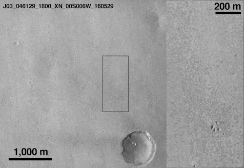 These before-and-after images of the MRO Context Camera indicates the supposed crash site of Schiaparelli.