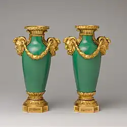 Pair of mounted vases (vase à monter); 1765–70; soft-paste porcelain and French gilt bronze; 28.9 x 17.1&nbsp;cm; Metropolitan Museum of Art