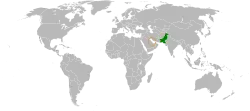 Map indicating locations of Pakistan and Bahrain