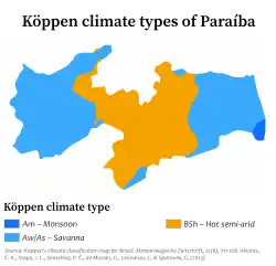 Köppen climate map of Paraíba