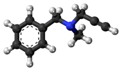 Ball-and-stick model of the pargyline molecule