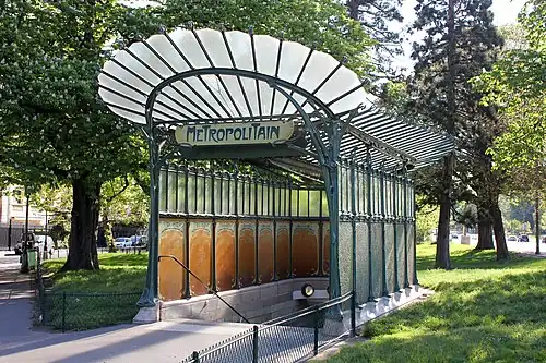 Paris metro station entrance at Porte Dauphine designed by Hector Guimard