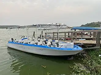 Passenger boats at Kazinga Channel in Kasese district in western Uganda