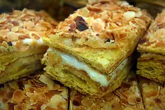 "Puff pastry of San Lorenzo". During the celebration of the Virgen de San Lorenzo&nbsp;[es], pastas, pastries and other desserts are usually served.