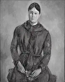 Paul Cézanne, 1890–94, Madame Cézanne in a Red Dress, oil on canvas, 93.3&nbsp;cm ×&nbsp;74&nbsp;cm (36.7&nbsp;in ×&nbsp;29.1&nbsp;in), São Paulo Museum of Art