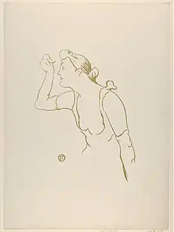 Paula Brébion (from Le Café Concert series) Brush lithograph printed in light olive-green on wove paper, 1893, Metropolitan Museum of Art