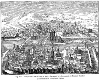 Perspective View of Paris in 1607: Facsimile of a copper-plate by Léonard Gaultier. (Collection of M. Guénebault, Paris)