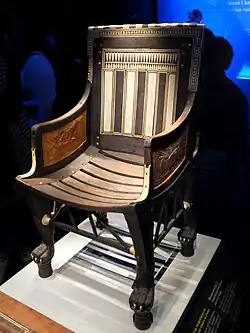 Armchair of Tutankhamun; 1336–1326 BC; wood, ebony, ivory and gold leaf; height: 71&nbsp;cm; Exposition of Tutankhamun Treasure in Paris (2019)