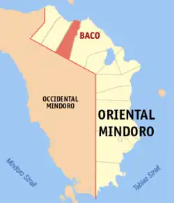Map of Oriental Mindoro with Baco highlighted
