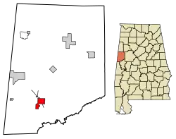 Location of Aliceville in Pickens County, Alabama.