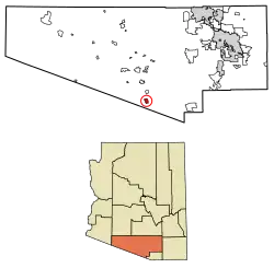 Location of San Miguel in Pima County, Arizona.