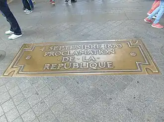Plaque in memory of the proclamation of the Republic, 4&nbsp;September&nbsp;1870.