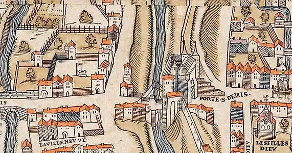 Porte Saint-Denis as depicted on the 1550 Paris map of Truschet and Hoyau