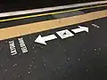 The Platform markings at Box Hill station indicating directions of travel, July 2020