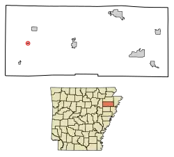 Location of Waldenburg in Poinsett County, Arkansas.