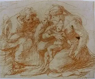 Red chalk drawing of the Holy Family.