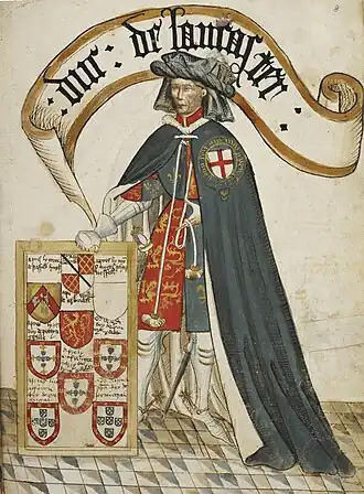 Henry of Grosmont, Duke of Lancaster, from the Bruges Garter Book, Stowe Ms 594, folio 8, now in the British Library