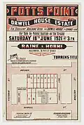 Potts Point, Orwell House Estate – Raine and Horne – Hughes St, Victoria St, Orwell St, Macleay St, Orwell Lane, Hughes Lane, Hughes Place, 1921.[13]