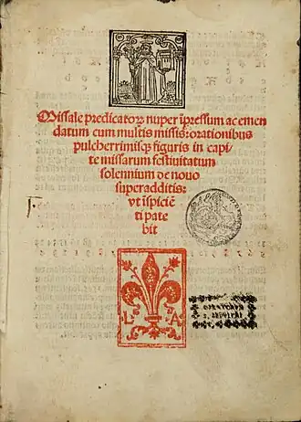 Title-page of the Missale predicatorum, 1504