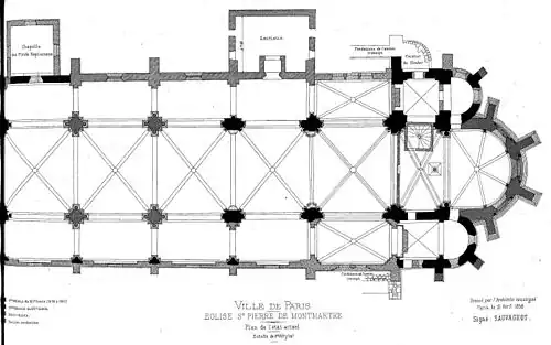 The plan of the church in 1898, with the transept still unfinished