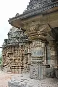 Profile of shrine, and porch with decorative half pillar in Kalleshwara temple, Hire Hadagali