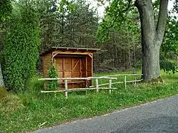 A bus stop in the village