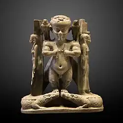 Ptah-Patek; 4th–3rd century BC; faience; height: 8.5&nbsp;cm, width: 7.3&nbsp;cm, thickness: 3.1&nbsp;cm; Louvre