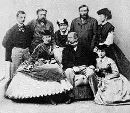 Wilhelm and his family with Chancellor Otto von Bismarck at the Putbus Palace in circa 1877