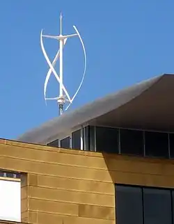 Image 4A small Quietrevolution QR5 Gorlov type vertical axis wind turbine in Bristol, England. Measuring 3 m in diameter and 5 m high, it has a nameplate rating of 6.5 kW to the grid. (from Wind turbine)
