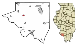 Location of Evansville in Randolph County, Illinois.