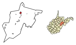 Location of Elkins in Randolph County, West Virginia.