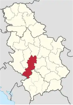Location of district in Serbia