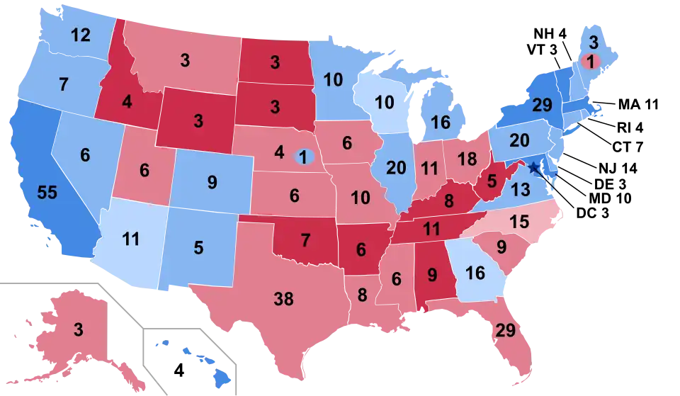 Results by state, shaded according to winning candidate's percentage of the vote