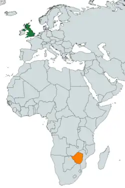 Map indicating locations of UK and Rhodesia (1964–1965)