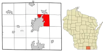 Location of the Town of Harmony in Rock County and the state of Wisconsin.