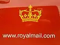Royal Mail vehicle logo (side door) used in Scotland showing a simplified version of the Crown of Scotland. (A convention adopted after the 1953 Coronation prevents EIIR being used in Scotland)[33]