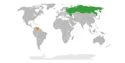 Map indicating locations of Venezuela and Russia