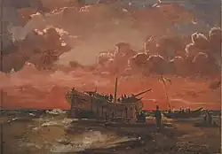 A Wreck on Jutland's West Coast at Sunset (1847)