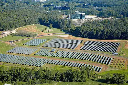 aerial photo of a solar farm