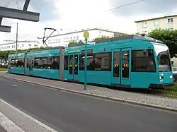 Three-section tram in Frankfurt