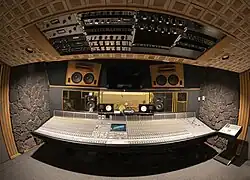 View of Studio D control room and live room