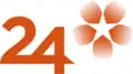 SVT24's fourth logo from 2007 to 2008 designed and made by Kaktus Film in 2007, there is the number 24 in brown text, and above them are 5 brown petals with a star in the middle.