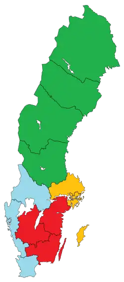Clickable image map showing the geographic boundaries of administrative courts and administrative courts of appeal in Sweden.