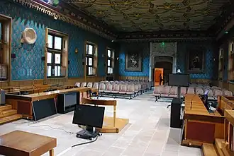 Reconstituted Assize Court with its Renaissance coffered ceiling.